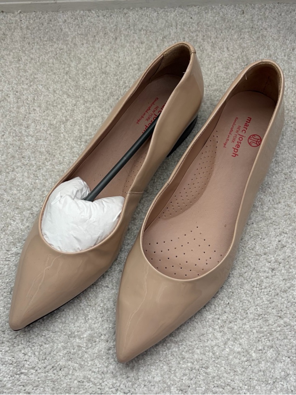 Marc Joseph Bianca Women's Pointed Toe Patent Leather Flats in Cream size 11